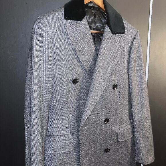 Indochino Double Breasted Overcoat Grey/Black 36R - Picture 2 of 6